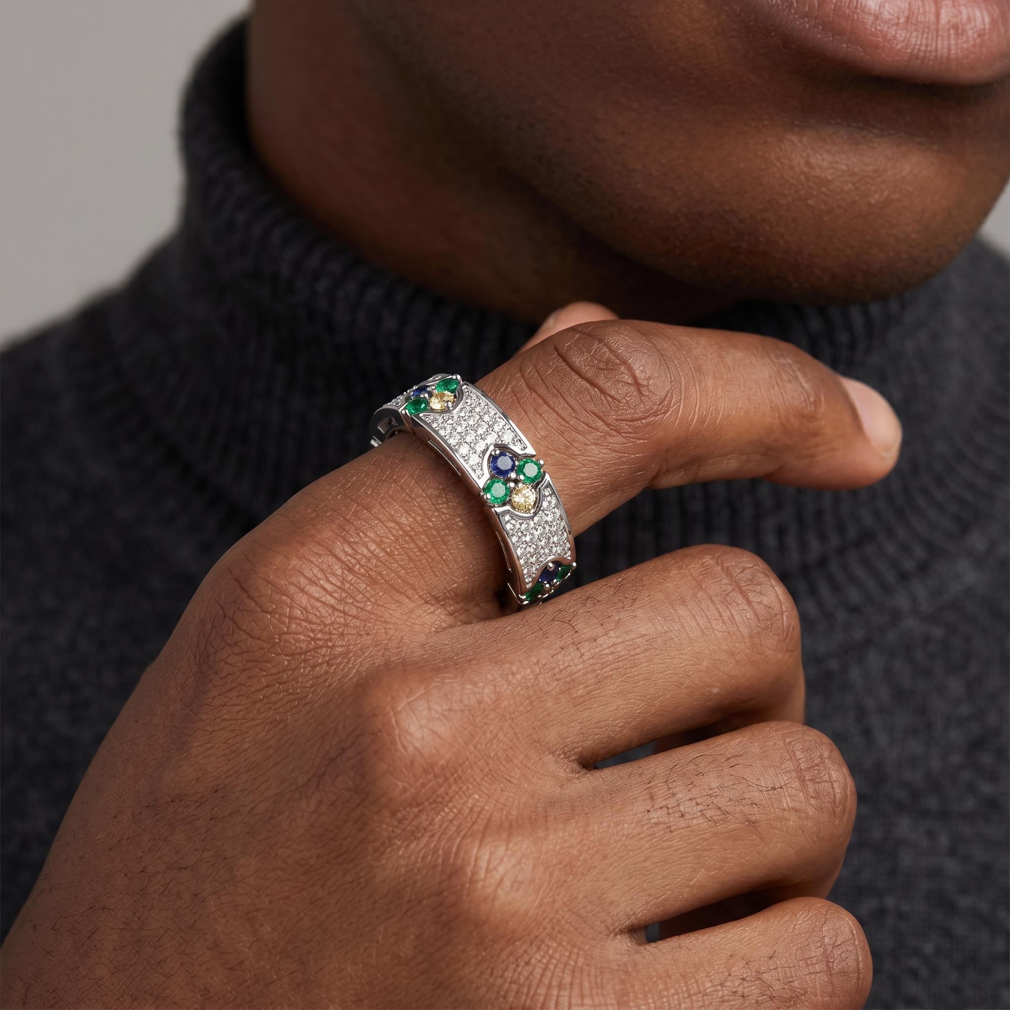 Iced Out Four Leaf Clover Ring-Sapphire/Emerald/Multi-color