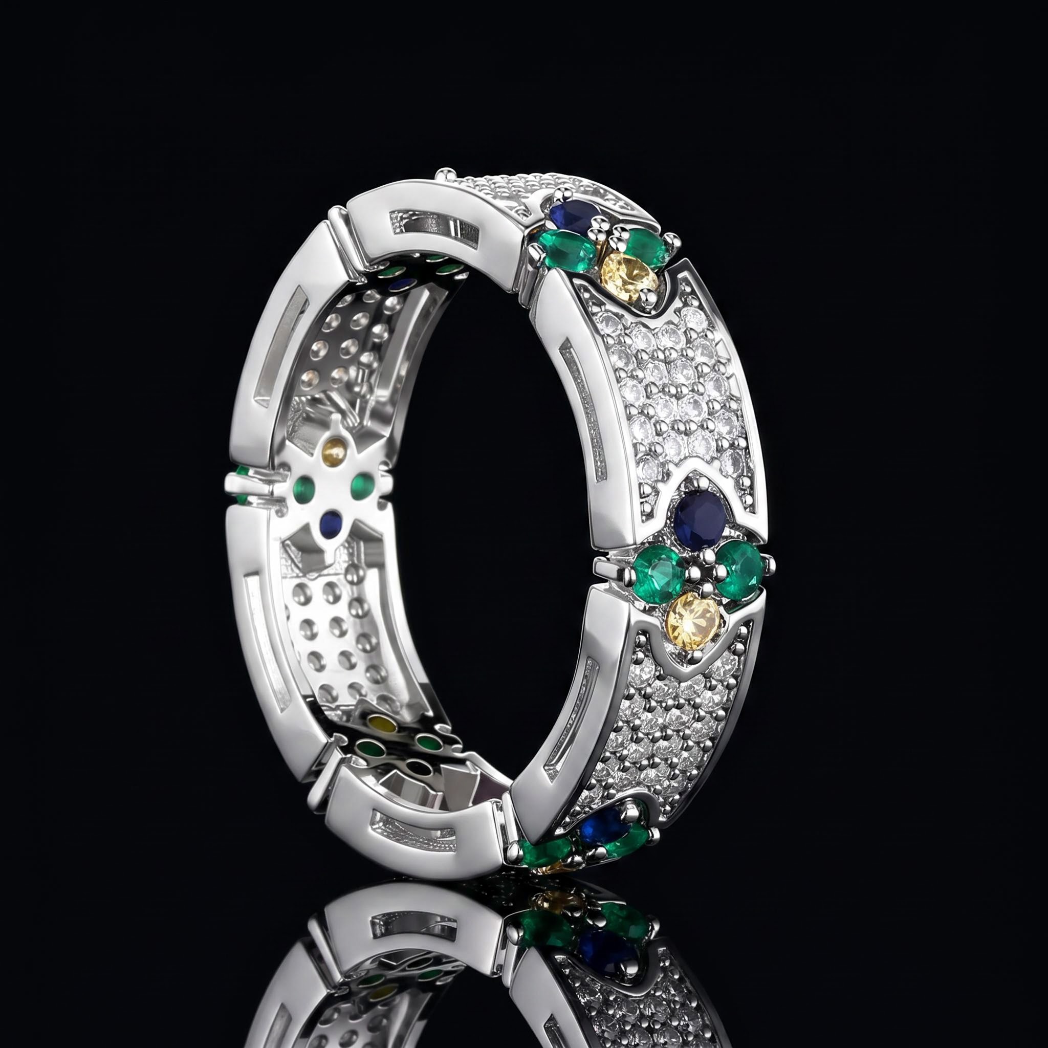 Iced Out Four Leaf Clover Ring-Sapphire/Emerald/Multi-color