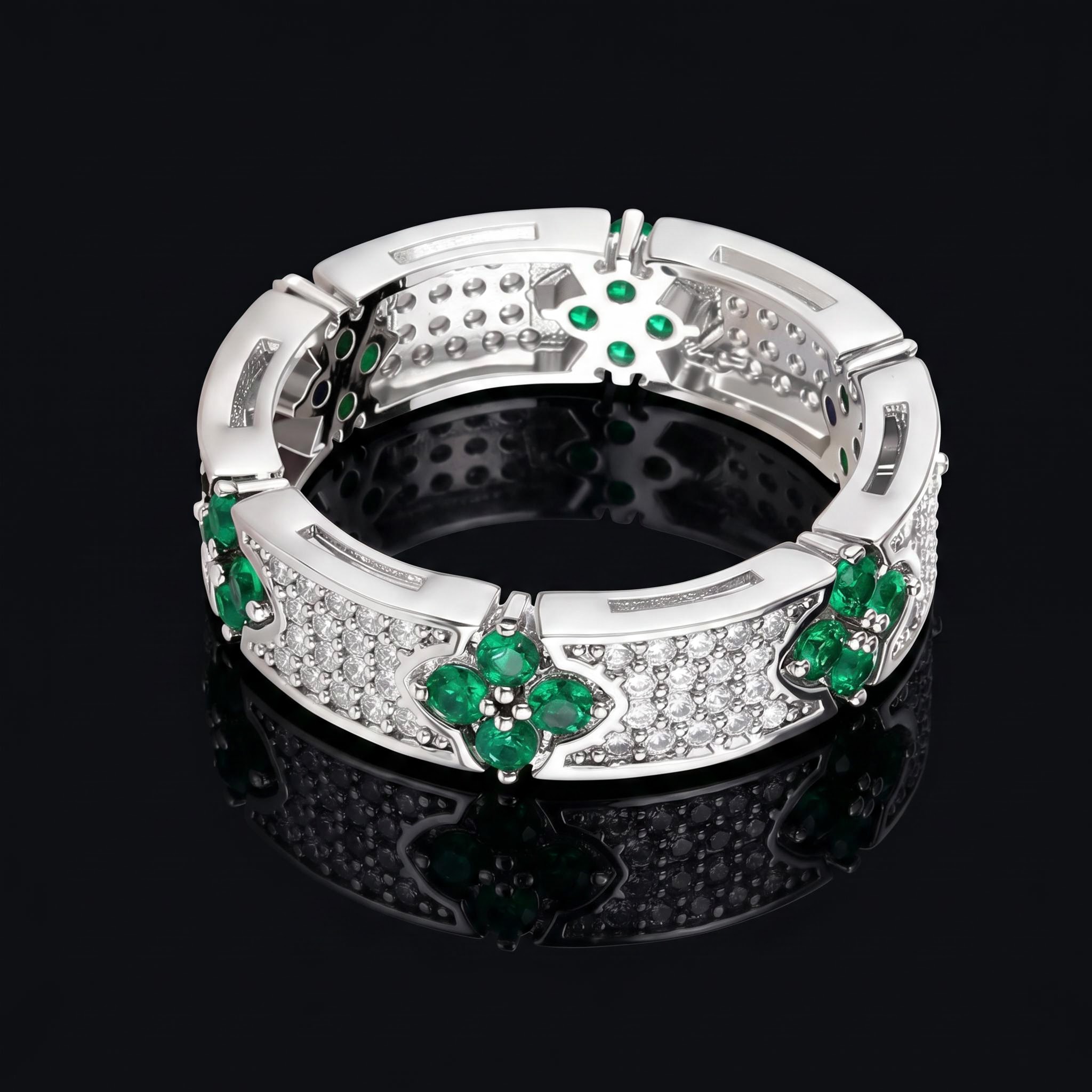 Iced Out Four Leaf Clover Ring-Sapphire/Emerald/Multi-color
