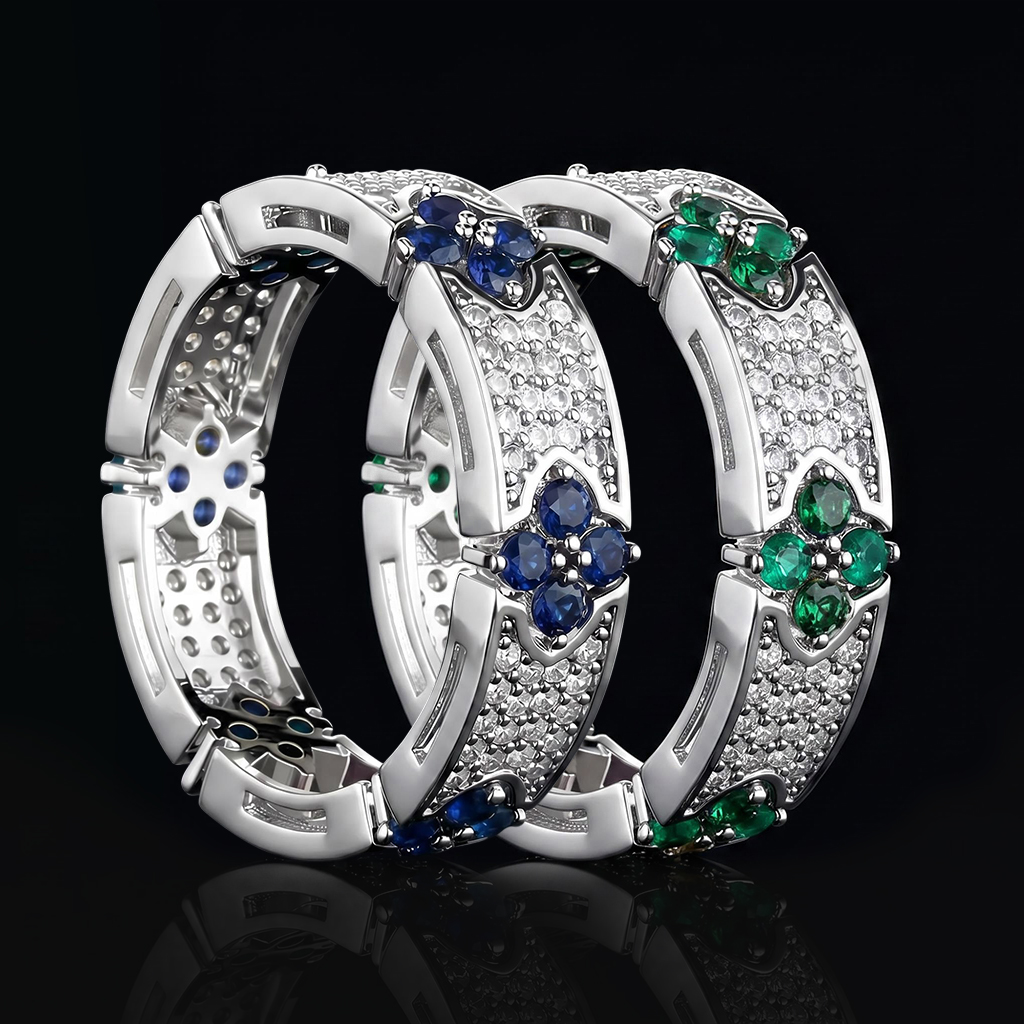 Iced Out Four Leaf Clover Ring-Sapphire/Emerald/Multi-color