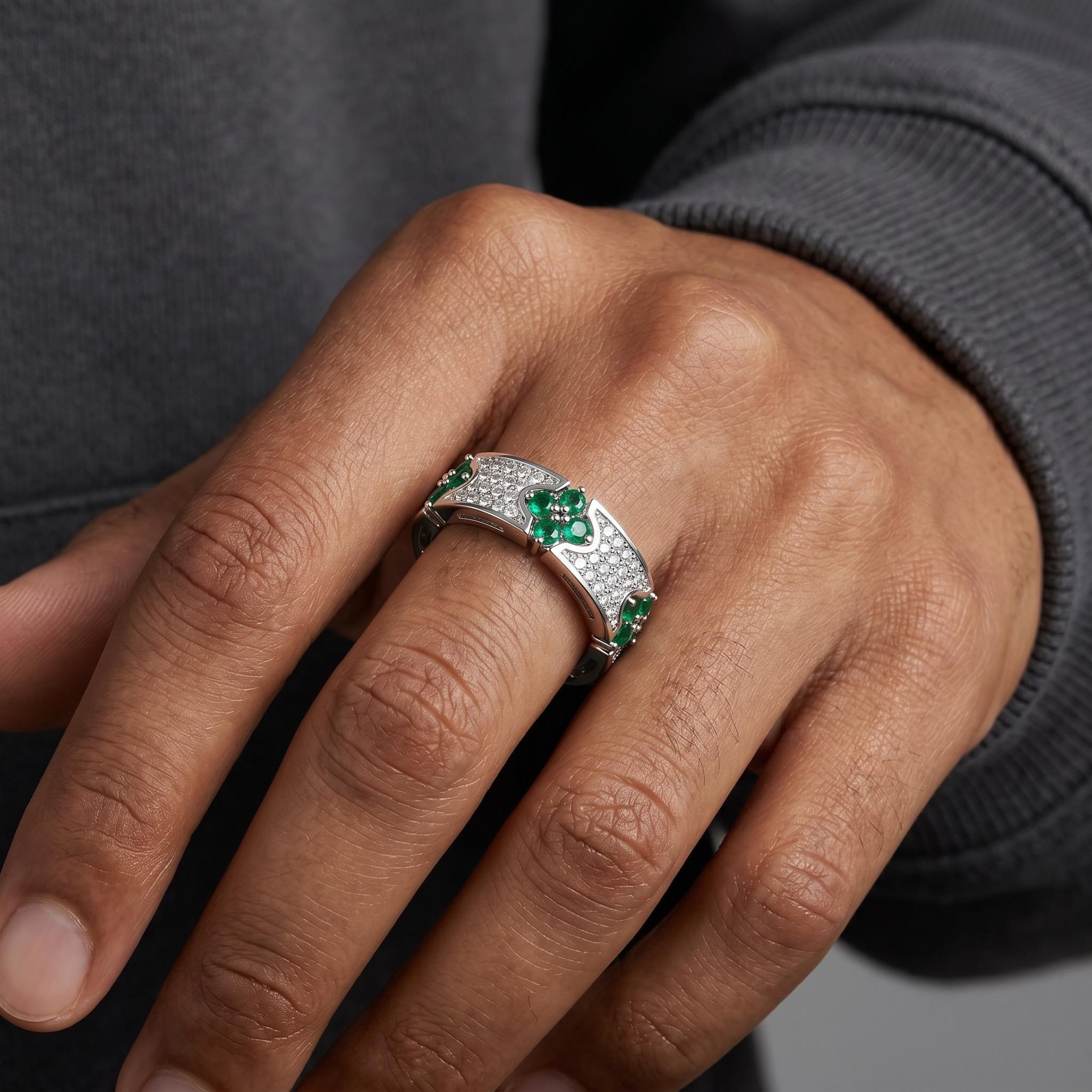 Iced Out Four Leaf Clover Ring-Sapphire/Emerald/Multi-color