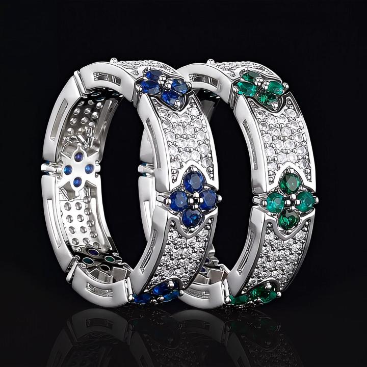 Iced Out Four Leaf Clover Ring-Sapphire/Emerald/Multi-color Iced Out Four Leaf Clover Ring-Sapphire/Emerald/Multi-color