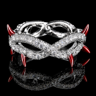 Iced Out Thorn Red Enamel Ring