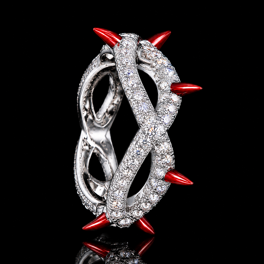 Iced Out Thorn Red Enamel Ring Iced Out Thorn Red Enamel Ring