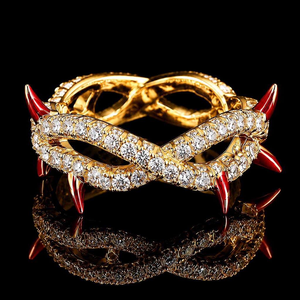 Iced Out Thorn Red Enamel Ring Iced Out Thorn Red Enamel Ring