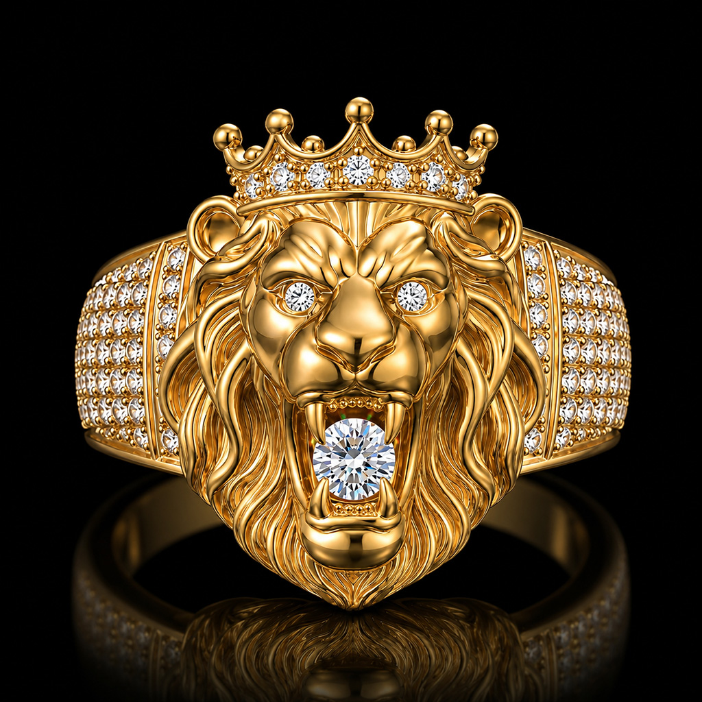 Iced Roaring Lion Head Crown Ring Iced Roaring Lion Head Crown Ring