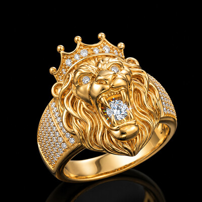 Iced Roaring Lion Head Crown Ring
