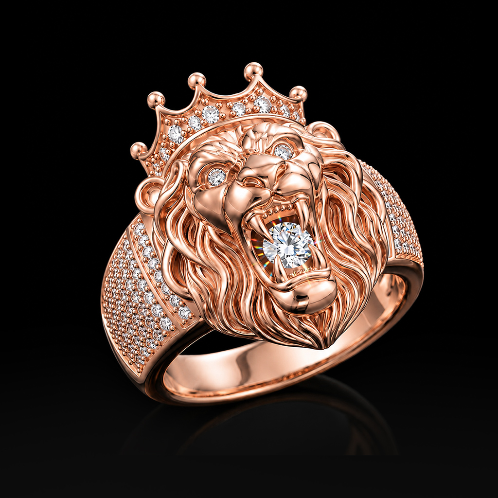 Iced Roaring Lion Head Crown Ring Iced Roaring Lion Head Crown Ring