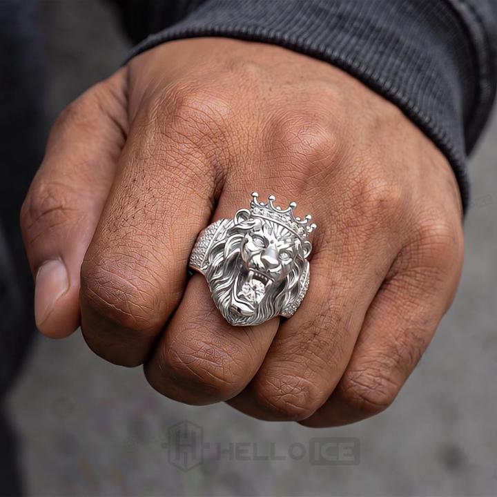 Iced Roaring Lion Head Crown Ring