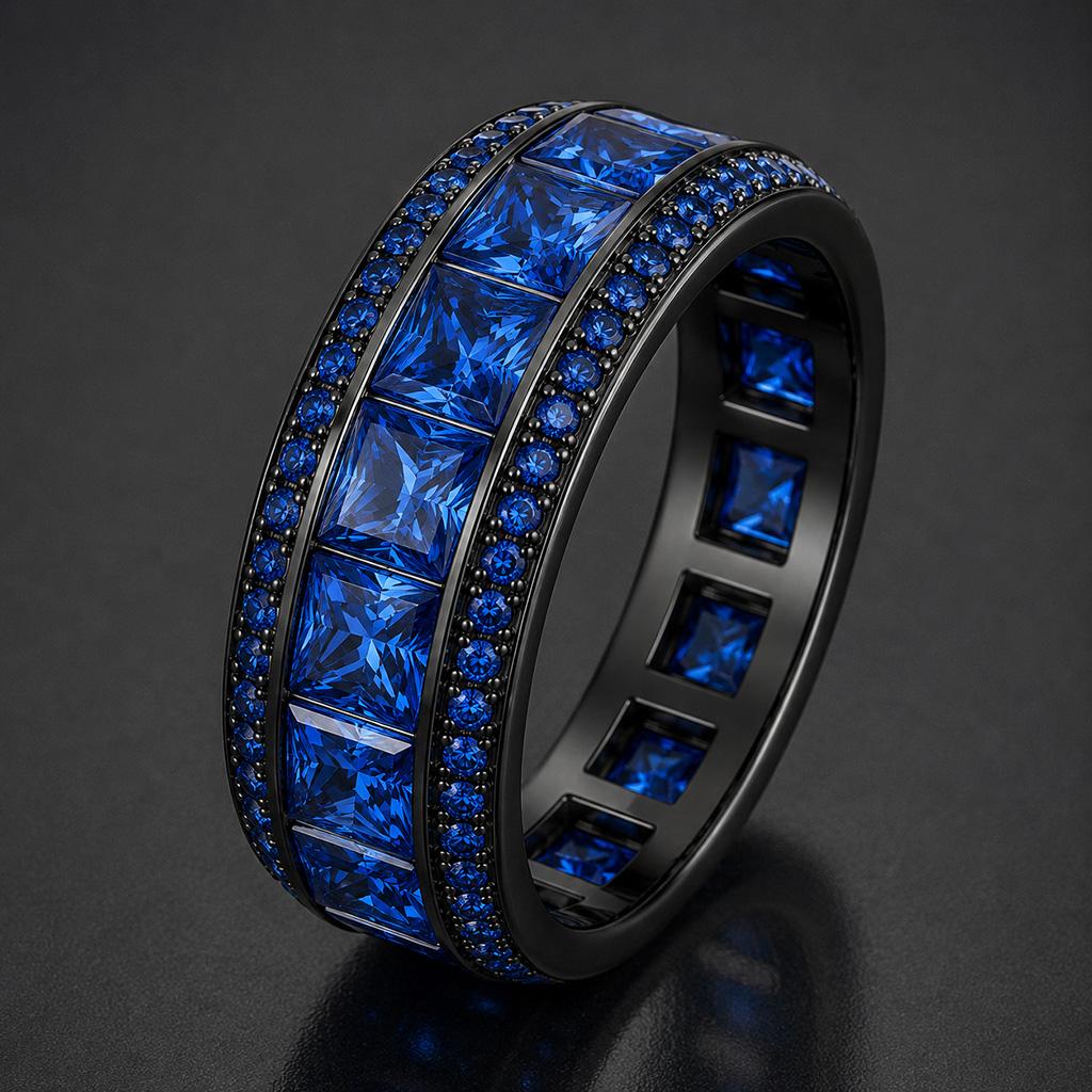 Iced Out Princess Cut Sapphire Eternity Ring Iced Out Princess Cut Sapphire Eternity Ring