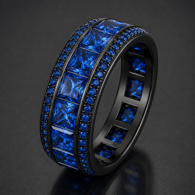 Iced Out Princess Cut Sapphire Eternity Ring