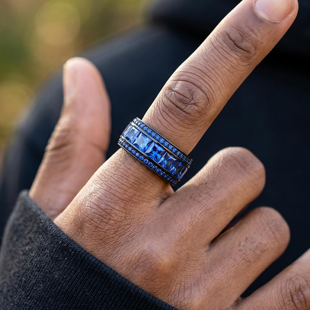 Iced Out Princess Cut Sapphire Eternity Ring Iced Out Princess Cut Sapphire Eternity Ring
