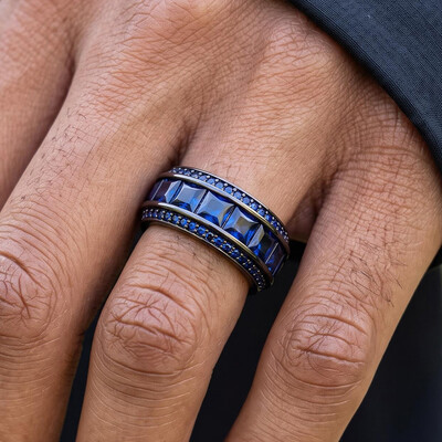 Iced Out Princess Cut Sapphire Eternity Ring
