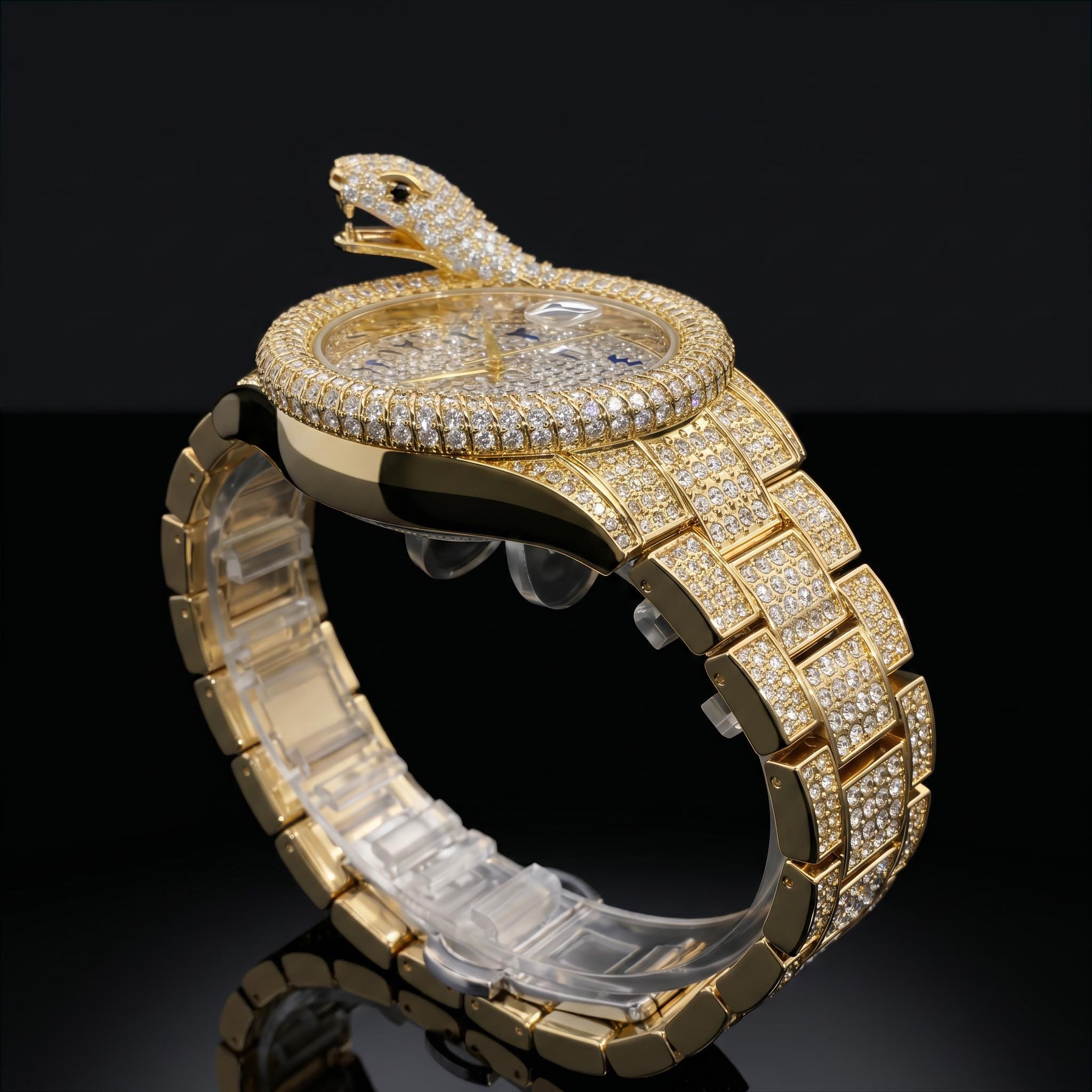 Iced Out Snake Dail Men's Watch in Gold Iced Out Snake Dail Men's Watch in Gold