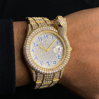 Iced Out Snake Dail Men's Watch in Gold