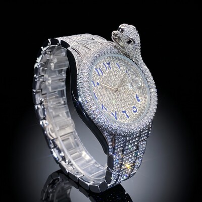 Iced Out Snake Dail Men's Watch in White Gold