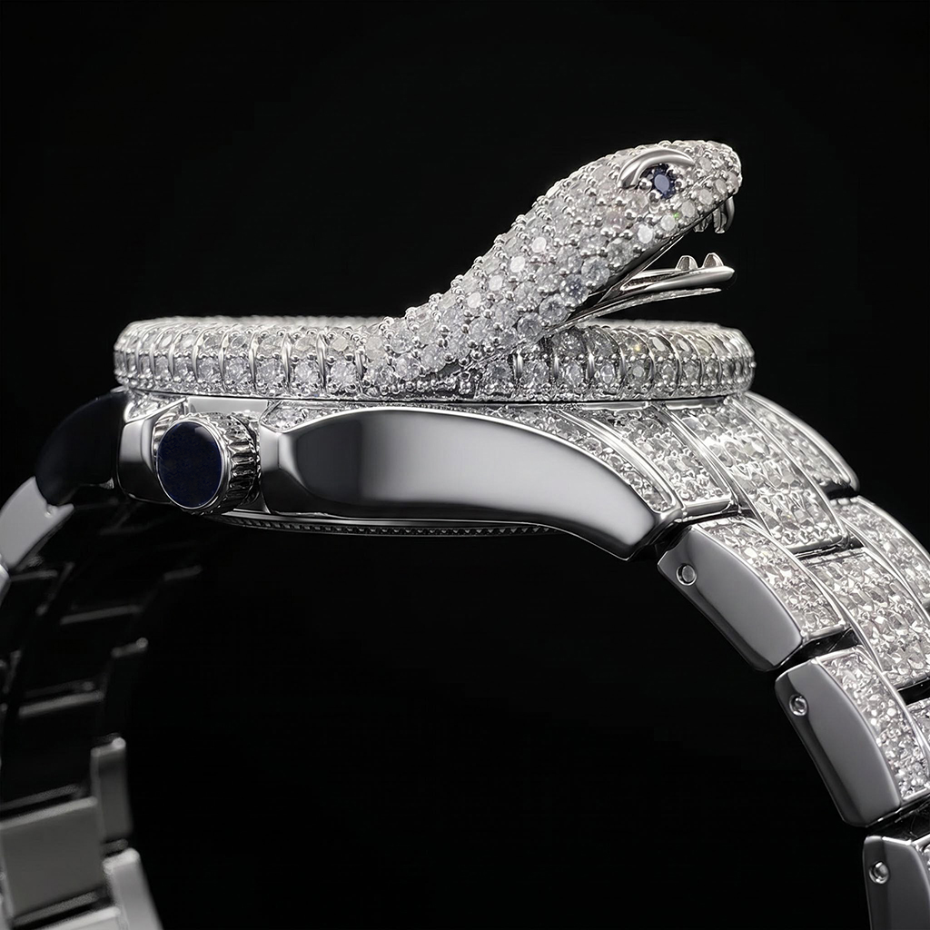 Iced Out Snake Dail Men's Watch in White Gold Iced Out Snake Dail Men's Watch in White Gold