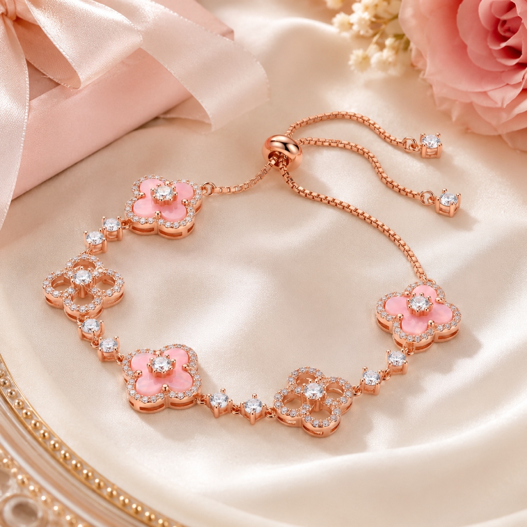 Adjustable Pink Clover Bracelet in 18K Rose Gold Adjustable Pink Clover Bracelet in 18K Rose Gold