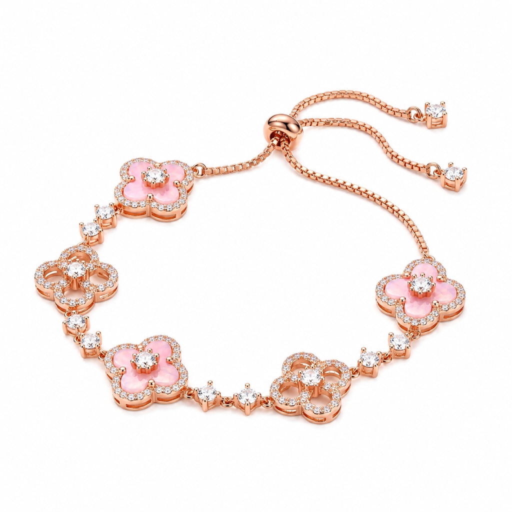 Adjustable Pink Clover Bracelet in 18K Rose Gold Adjustable Pink Clover Bracelet in 18K Rose Gold