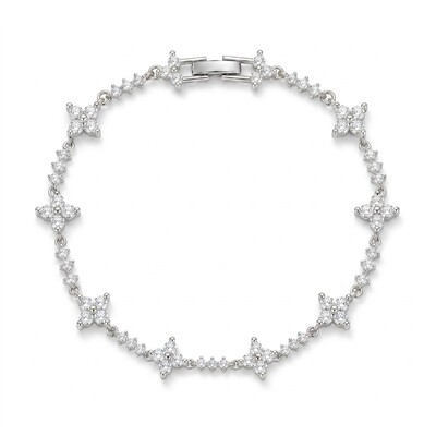 3.12 ct.tw. Four-leaf Clover Round Stone Tennis Bracelet