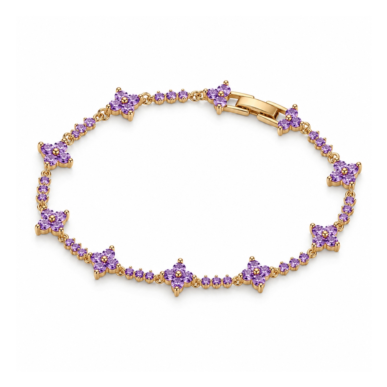 3.12 ct.tw. Four-leaf Clover Round Stone Tennis Bracelet