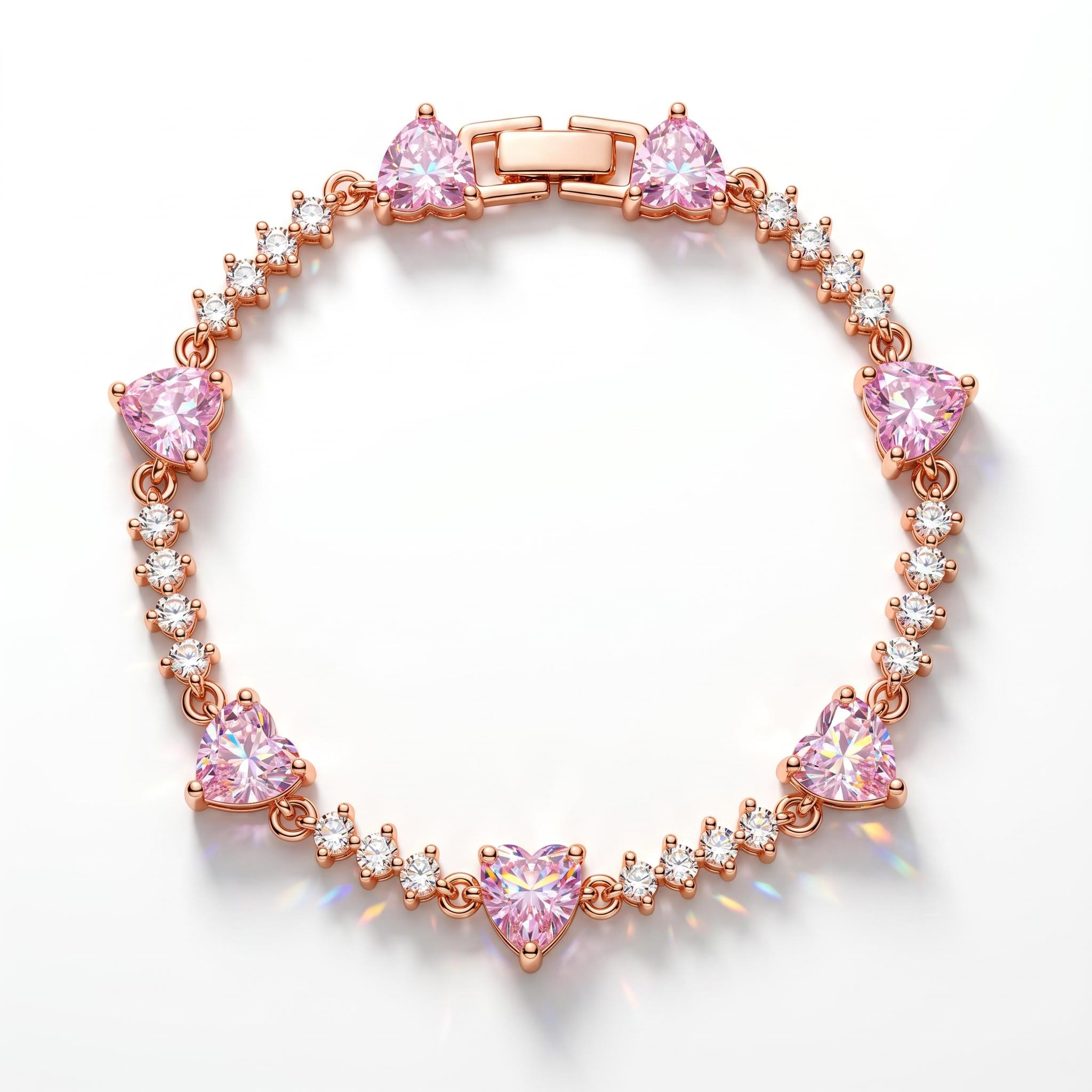 Pink Heart & Round Stone Tennis Bracelet