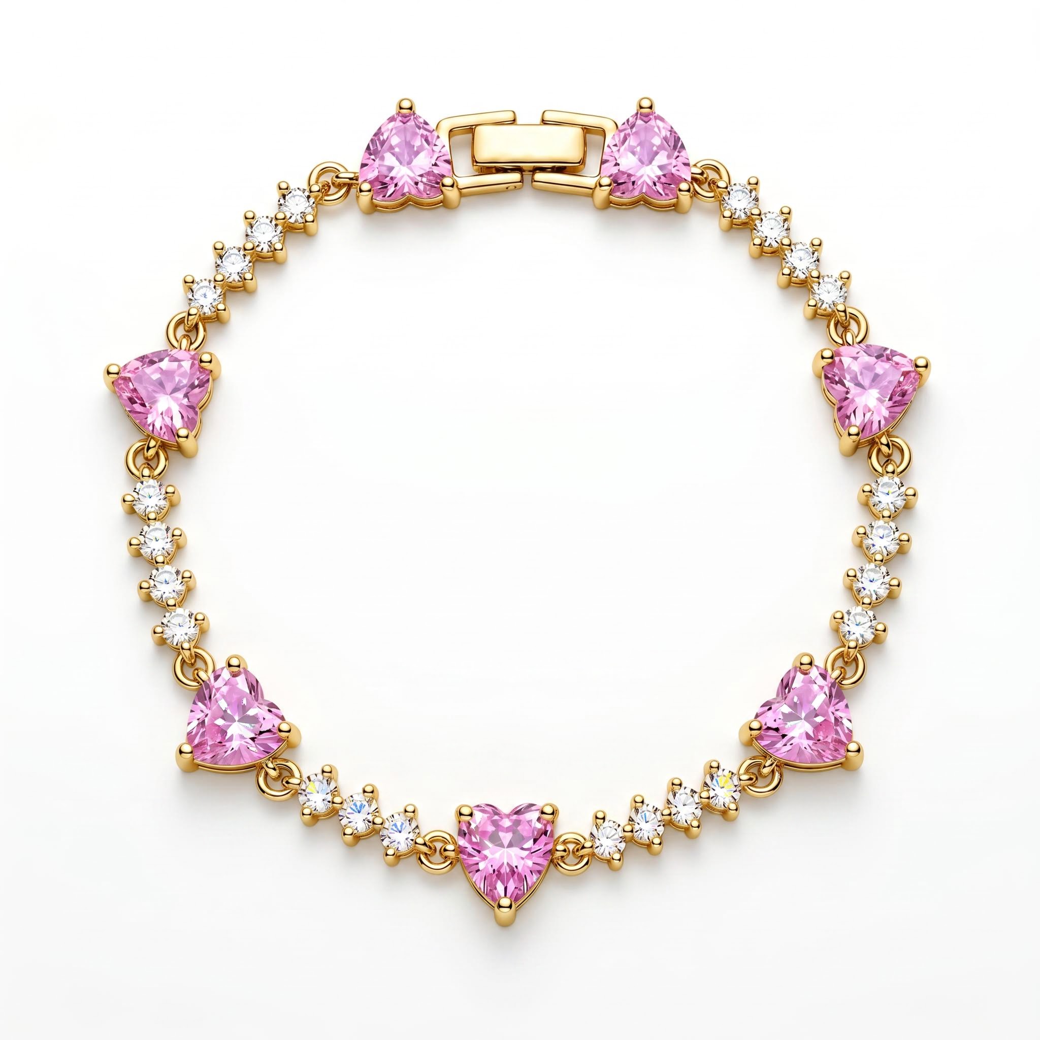 Pink Heart & Round Stone Tennis Bracelet