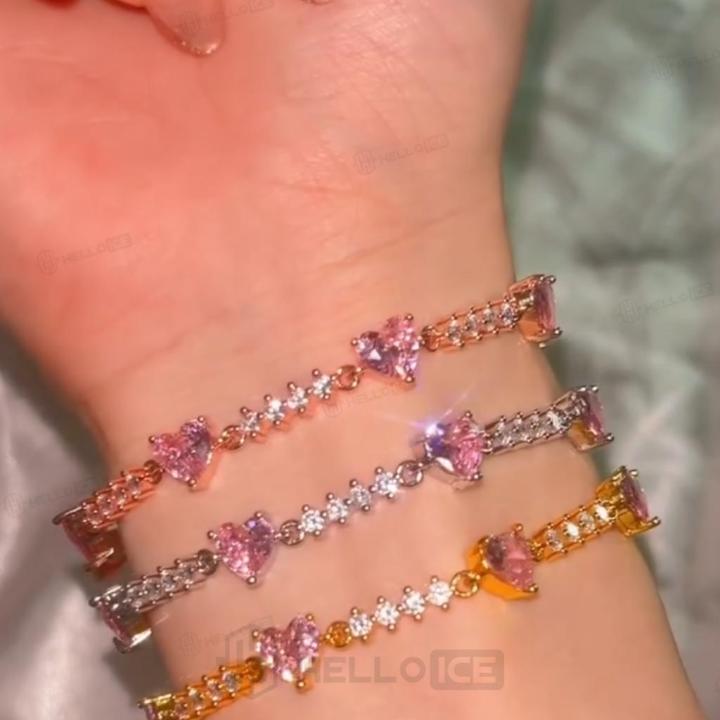 Pink Heart & Round Stone Tennis Bracelet Pink Heart & Round Stone Tennis Bracelet