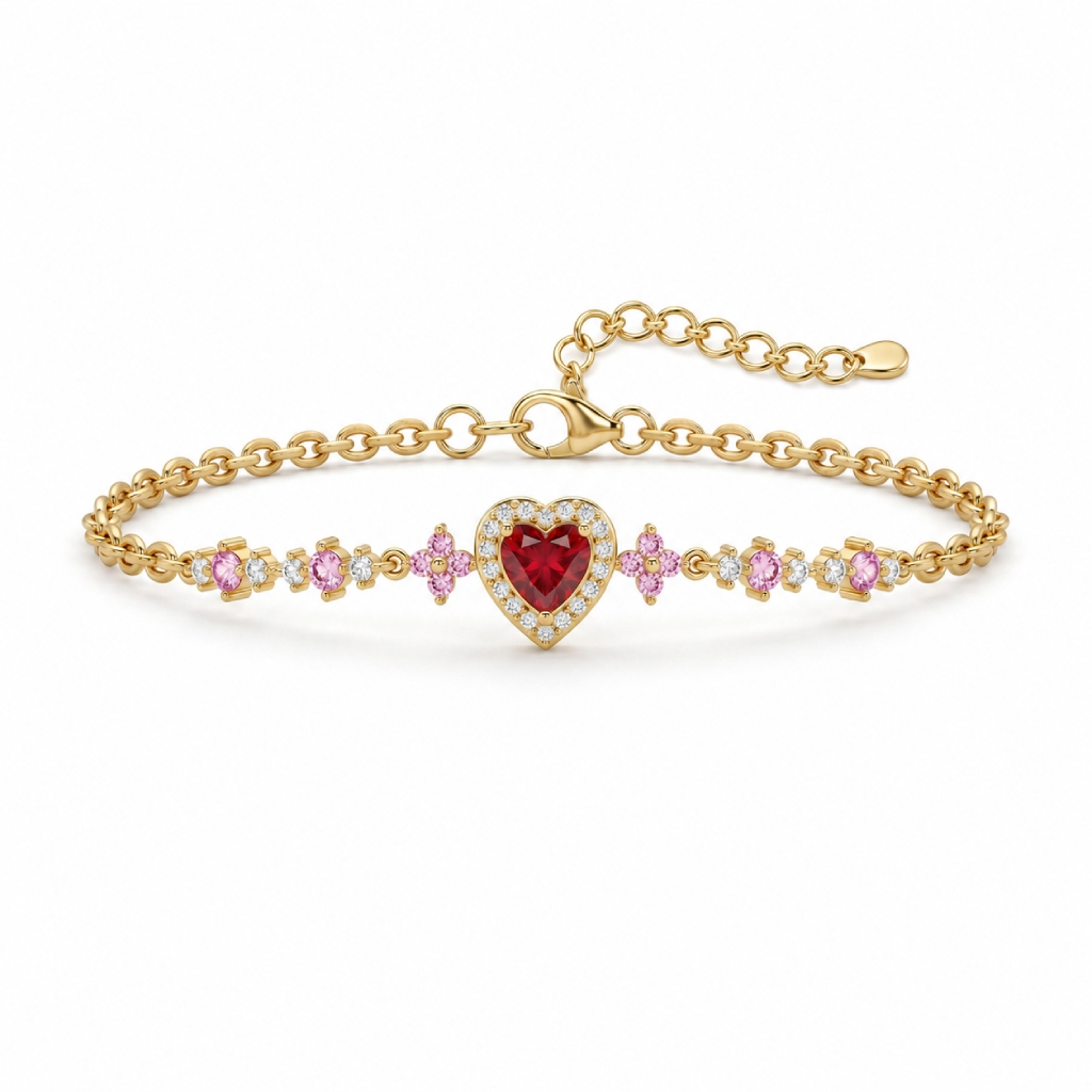 1.72 ct.tw. Red Heart Shape Floral Halo Bracelet