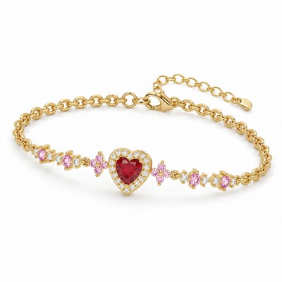 1.72 ct.tw. Red Heart Shape Floral Halo Bracelet