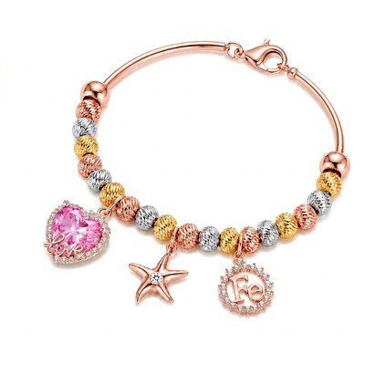 4.55 ct.tw. Pink Heart Star with Beads Charm Bracelet