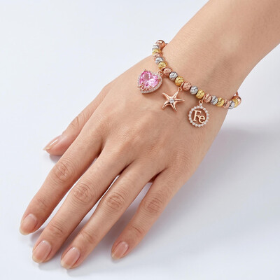 4.55 ct.tw. Pink Heart Star with Beads Charm Bracelet