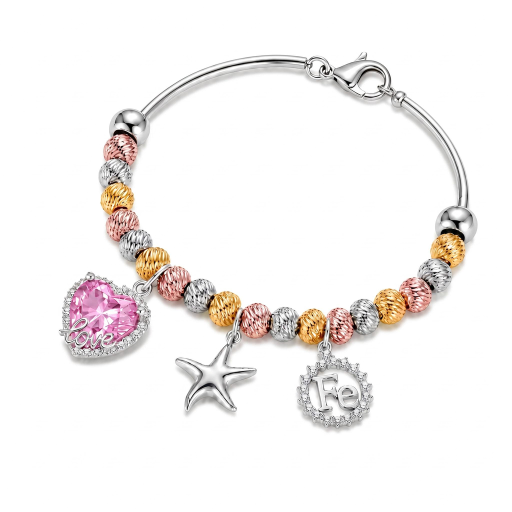 4.55 ct.tw. Pink Heart Star with Beads Charm Bracelet