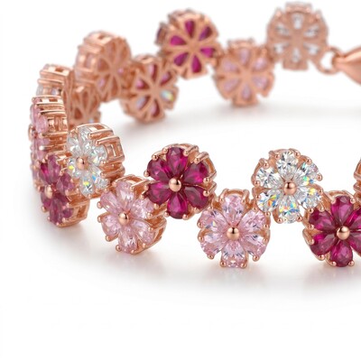 13.11 ct.tw. Multicolor Pear Cut Floral Link Bracelet