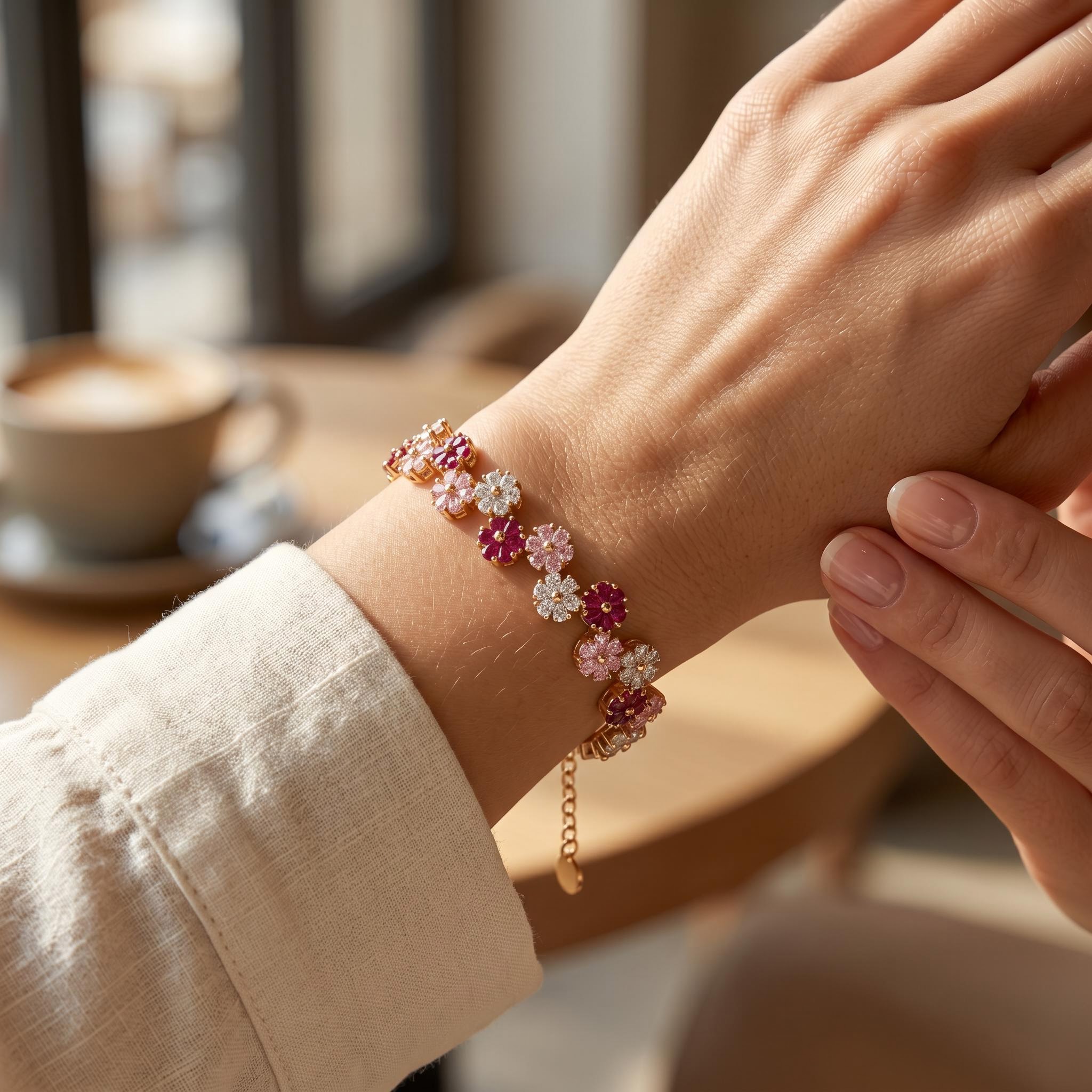 13.11 ct.tw. Multicolor Pear Cut Floral Link Bracelet
