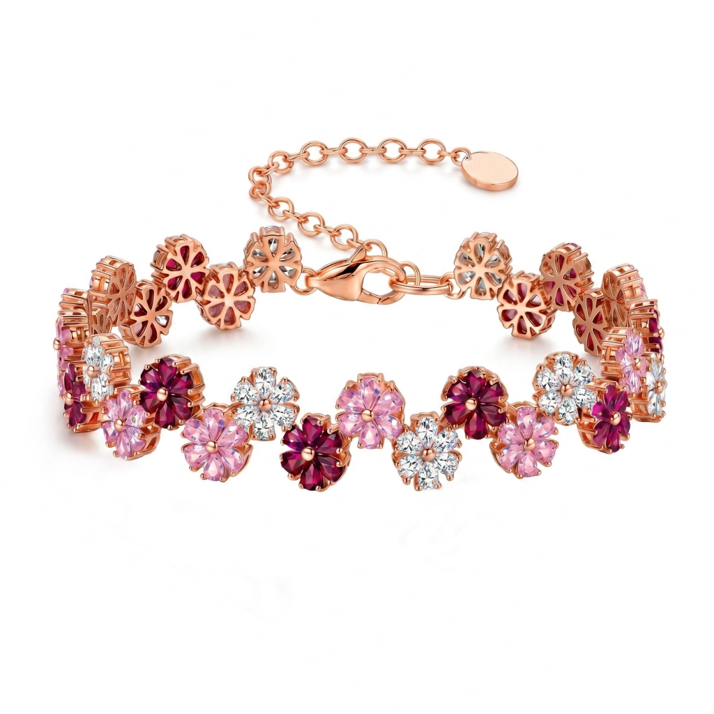 13.11 ct.tw. Multicolor Pear Cut Floral Link Bracelet