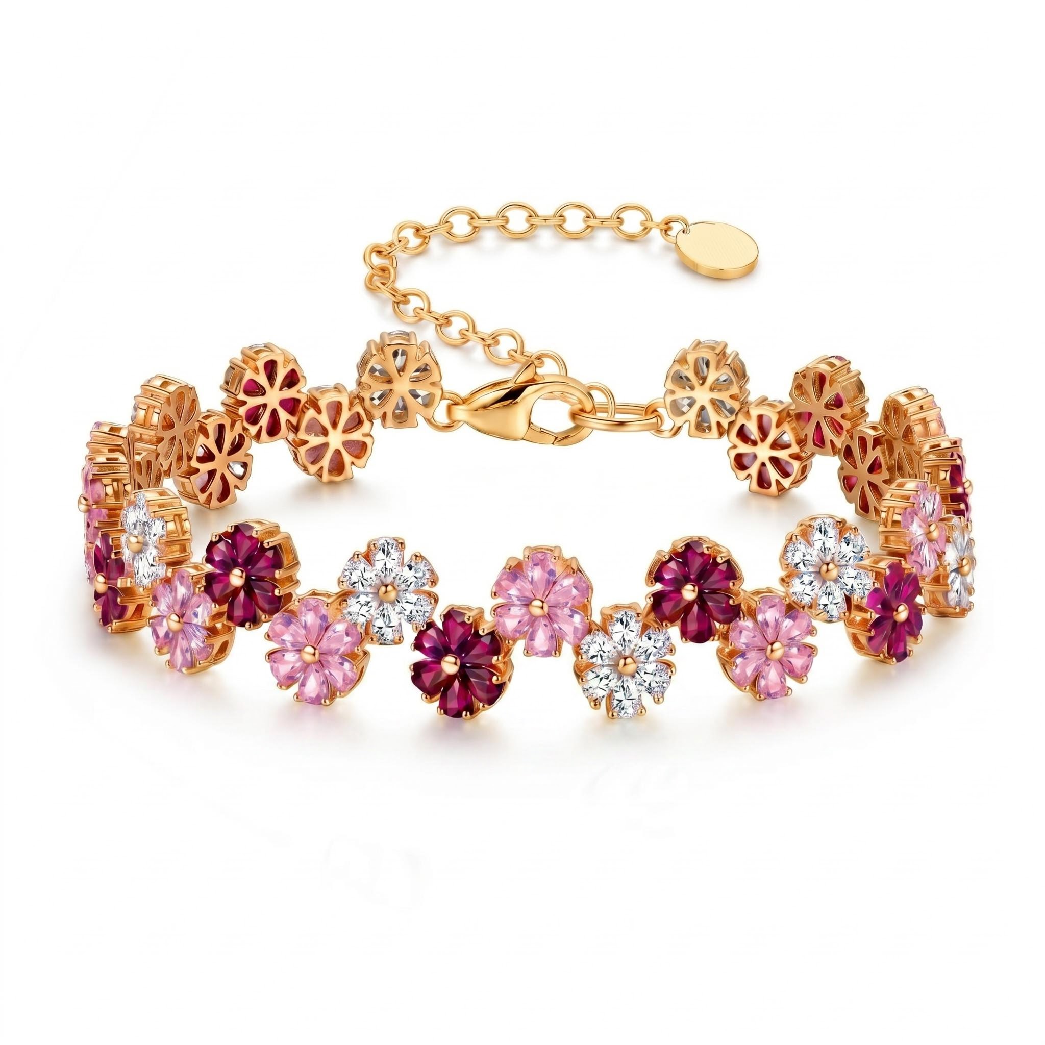 13.11 ct.tw. Multicolor Pear Cut Floral Link Bracelet