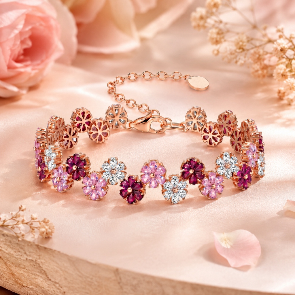 13.11 ct.tw. Multicolor Pear Cut Floral Link Bracelet