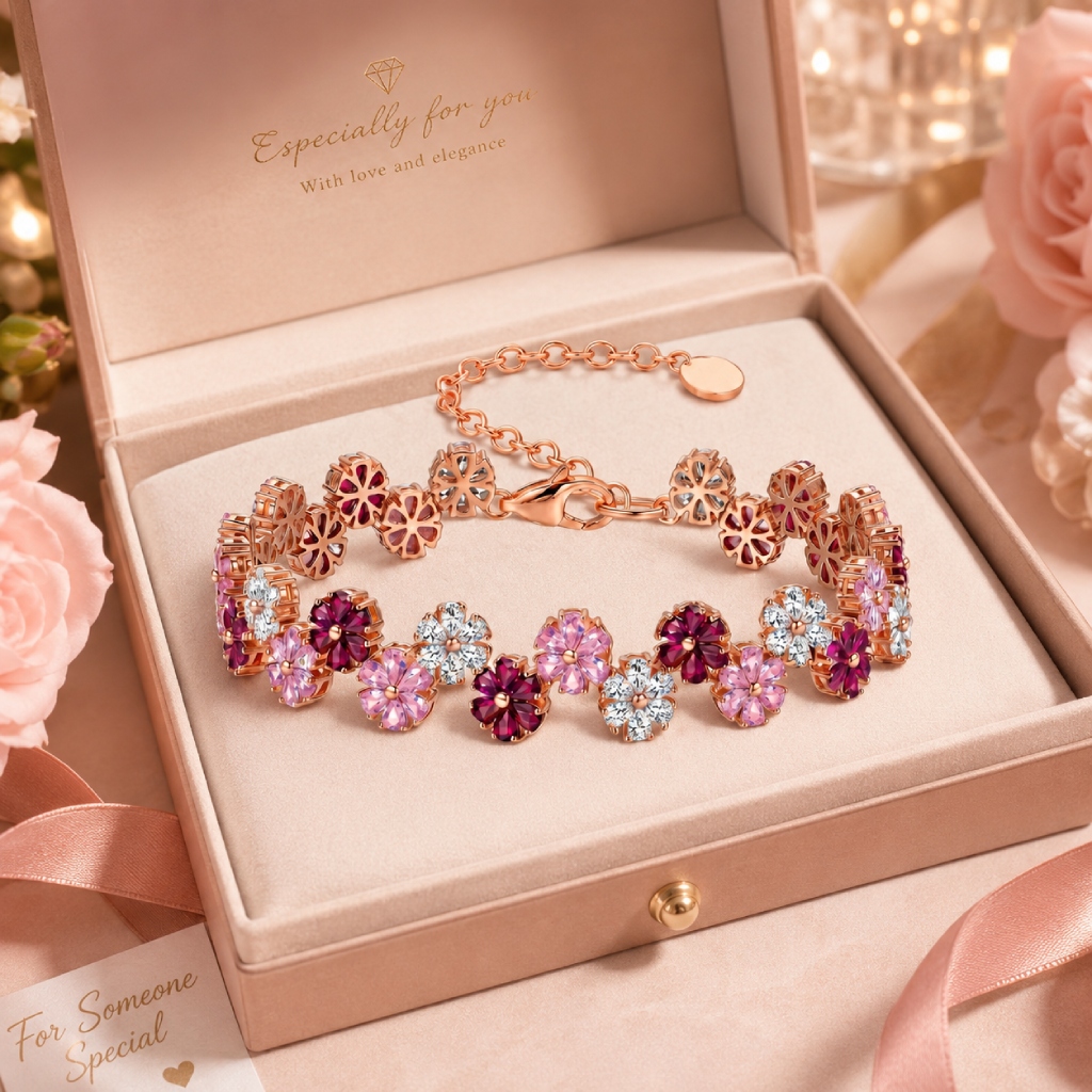 13.11 ct.tw. Multicolor Pear Cut Floral Link Bracelet