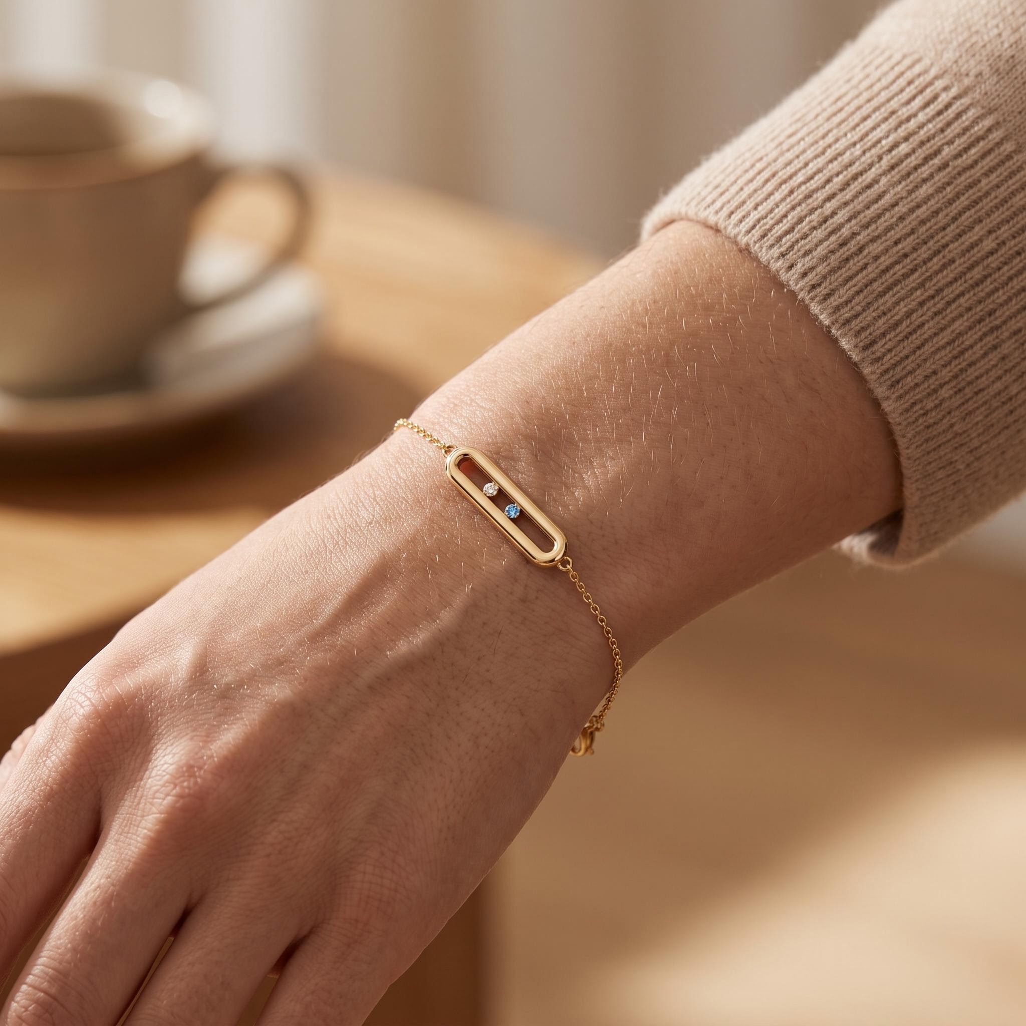 Personalized Sliding Bar Movable Birthstone Bracelet