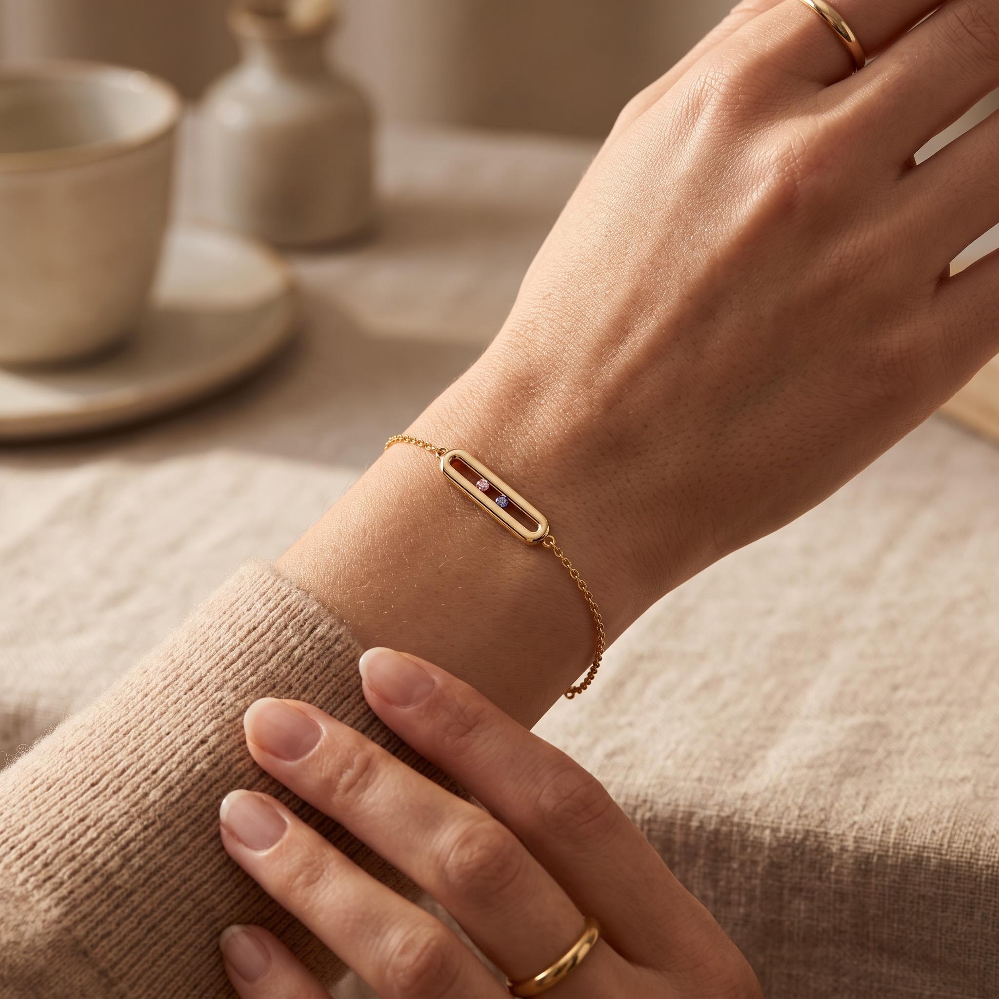 Personalized Sliding Bar Movable Birthstone Bracelet