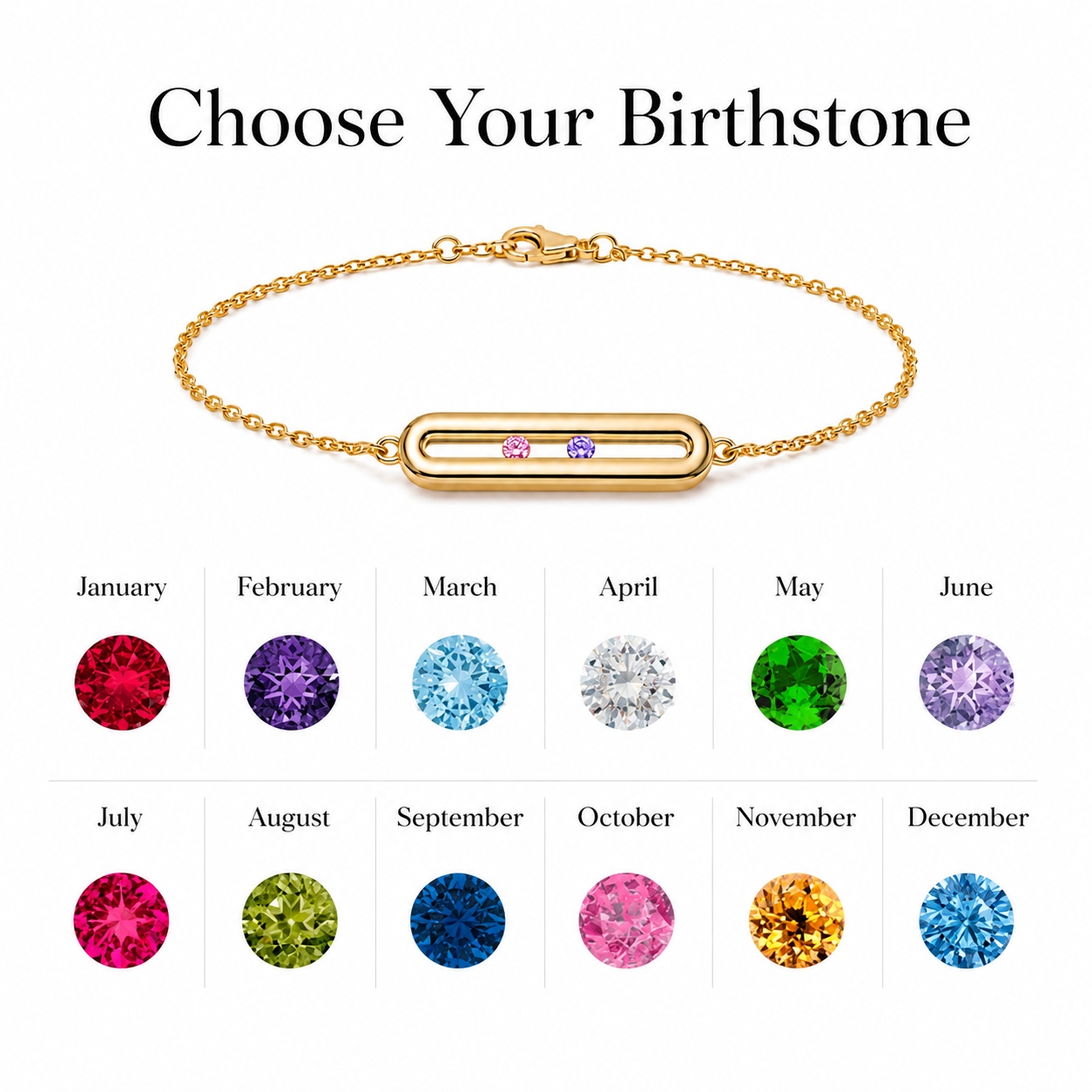 Personalized Sliding Bar Movable Birthstone Bracelet