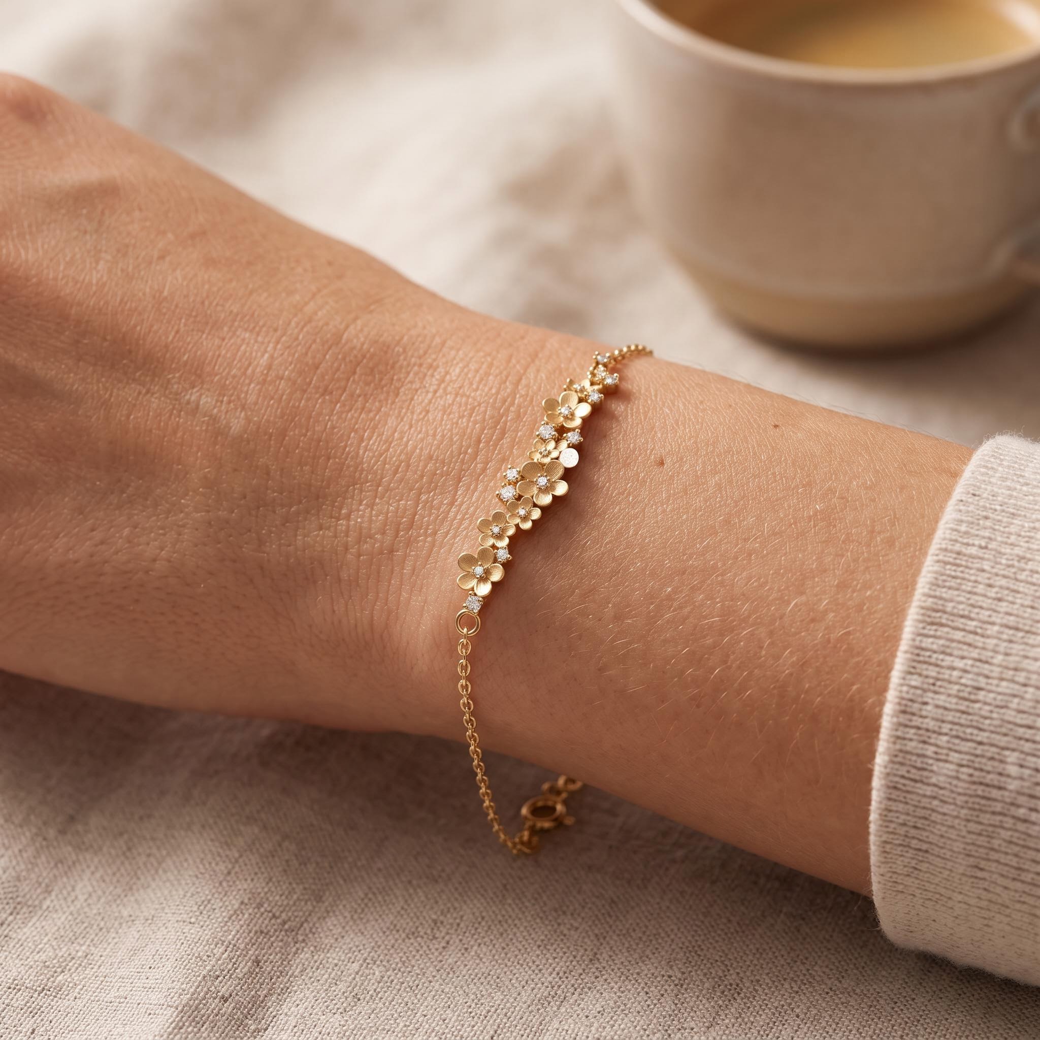 Nature-inspired Sandblasted Flower Cluster Bracelet