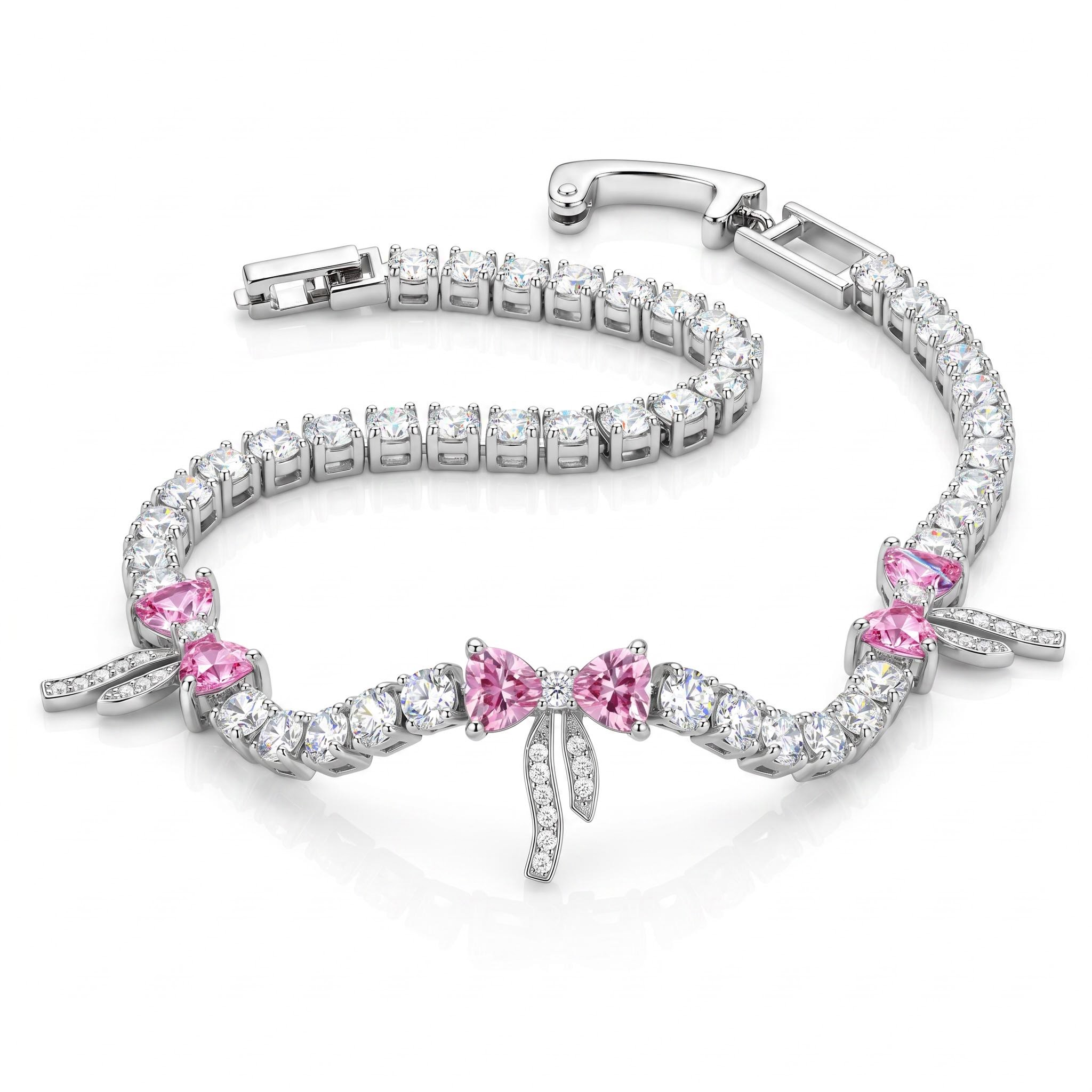 6.87 ct.tw. Pink Heart Bow Design Tennis Bracelet