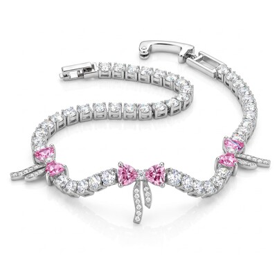 6.87 ct.tw. Pink Heart Bow Design Tennis Bracelet