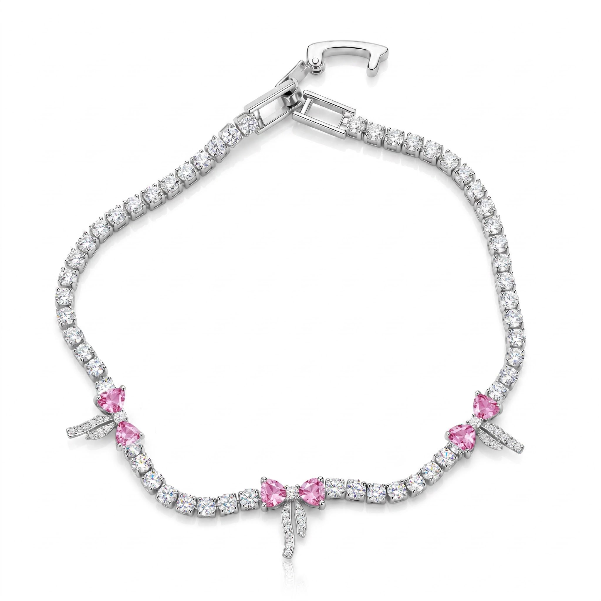 6.87 ct.tw. Pink Heart Bow Design Tennis Bracelet