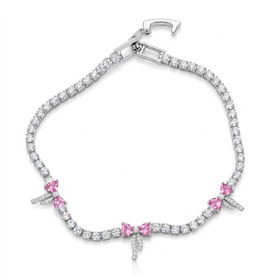 6.87 ct.tw. Pink Heart Bow Design Tennis Bracelet