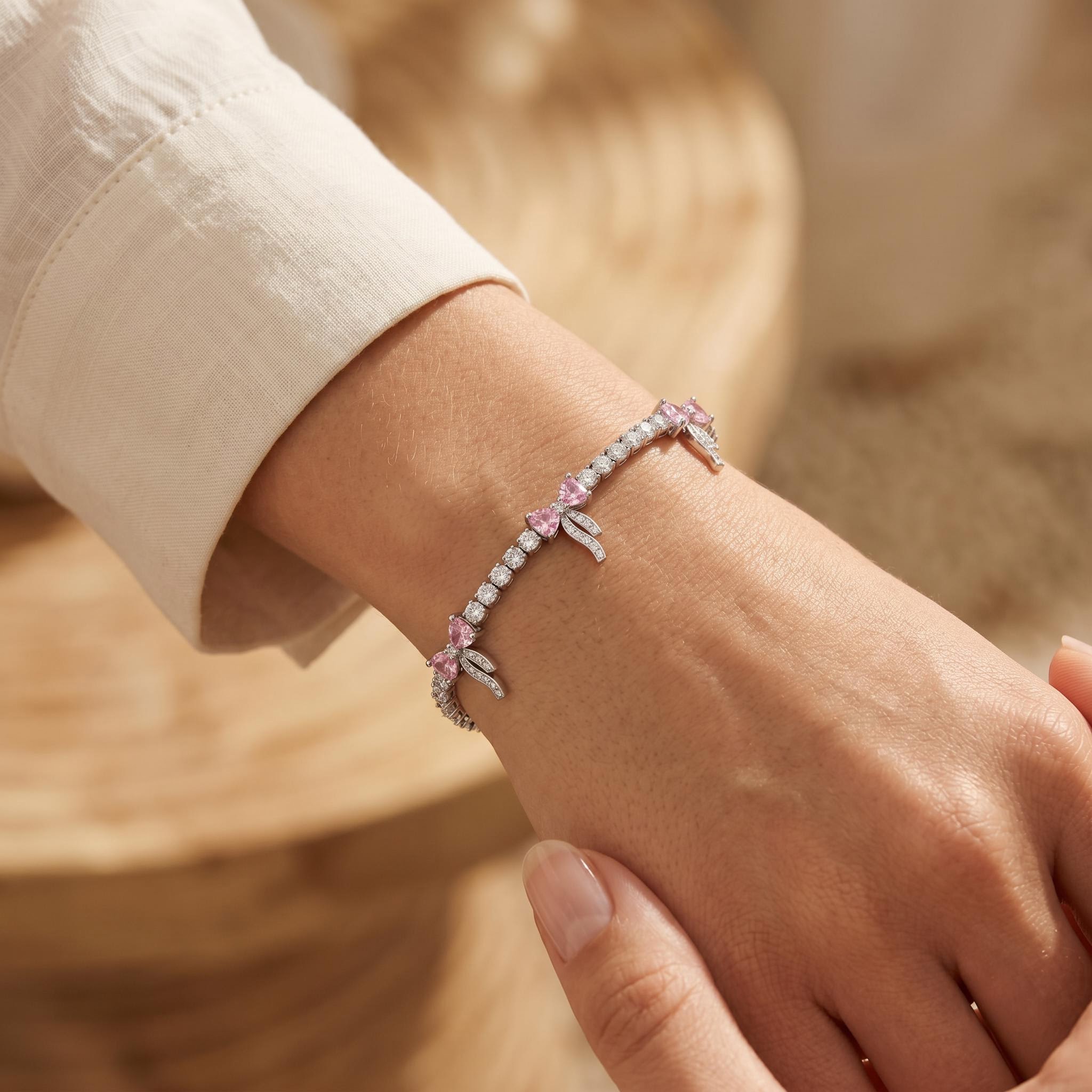 6.87 ct.tw. Pink Heart Bow Design Tennis Bracelet