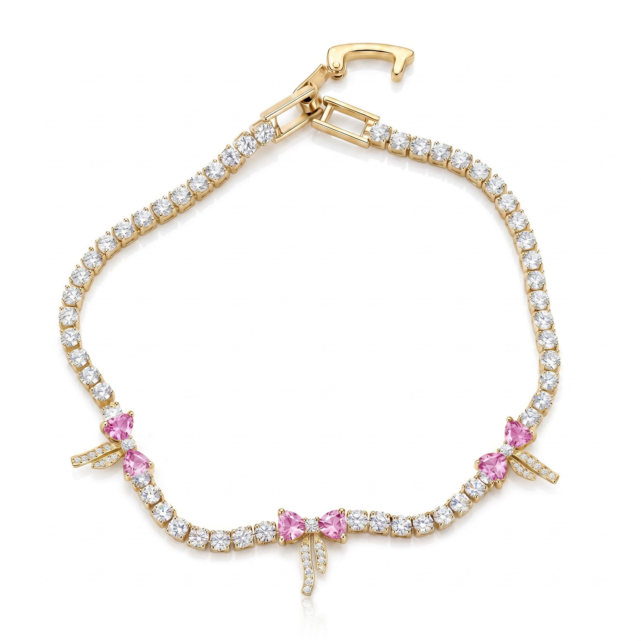 6.87 ct.tw. Pink Heart Bow Design Tennis Bracelet