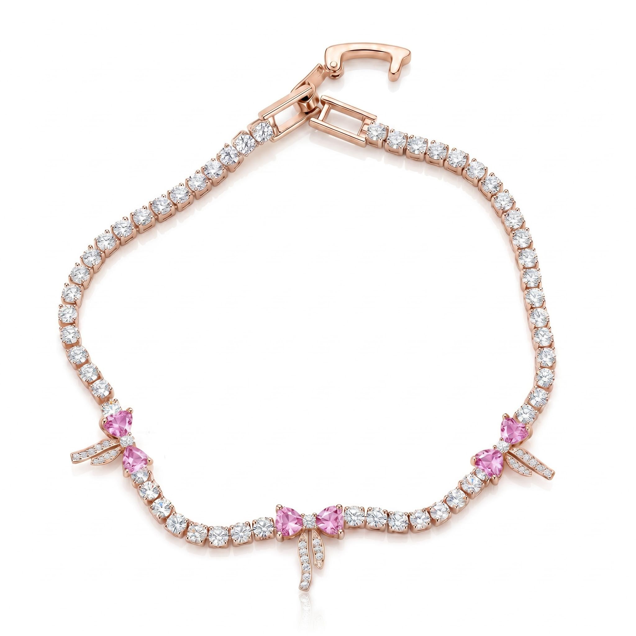 6.87 ct.tw. Pink Heart Bow Design Tennis Bracelet
